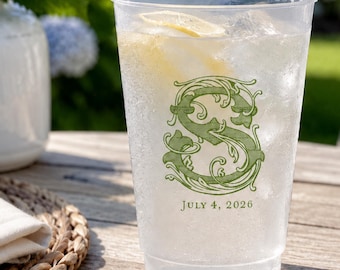 Custom Monogram Frost Flex Cups, Wedding Bar Decor, Personalized Celebration Cups