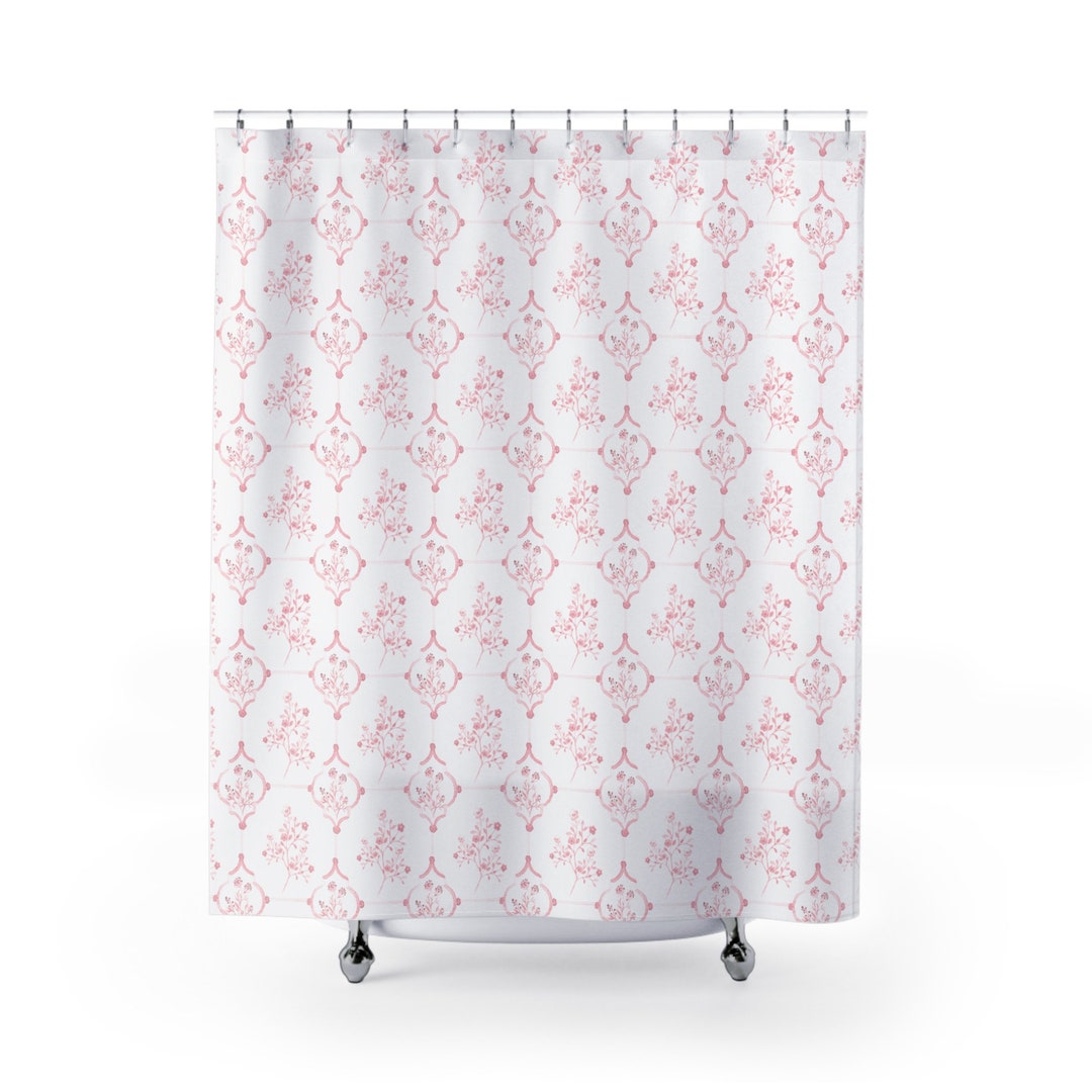 Preppy Pink Shower Curtain, French Cottage Decor, Girly Shower Curtain ...