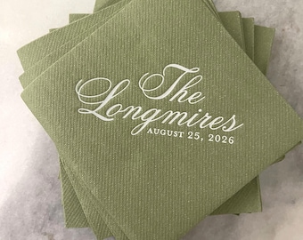 Custom Script Cocktail Napkins | Elegant Wedding Party Napkins | Personalized Reception Decor
