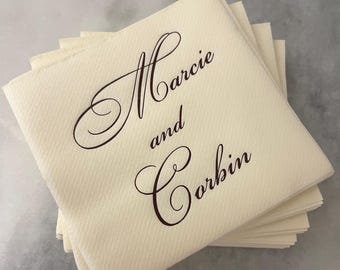 Custom Wedding Cocktail Napkins | Personalized Script Napkins | Elegant Reception Napkins | Custom Names Party Napkins | Bridal Shower Decor
