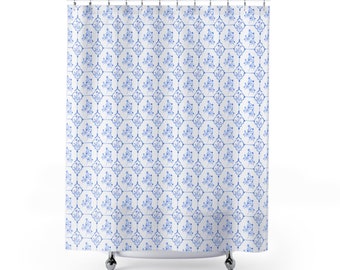 Preppy Blue Shower Curtain, French Cottage Decor, Blue and White, Chinoiserie, French Country Bathroom, Shabby Chic, Grand Millennial