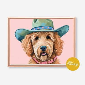 Golden Doodle Digital Print, Dog Nursery Decor, Golden Doodle Gift, Preppy Dog Art, Vet Office Art