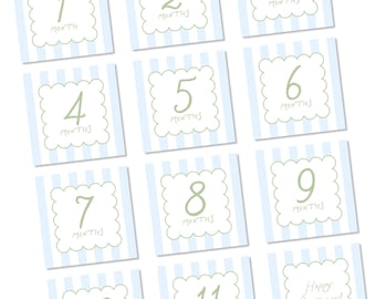 Baby Boy Blue Green Milestone Cards, Newborn Photo Prop, Square Baby Month Cards, Ready To Ship