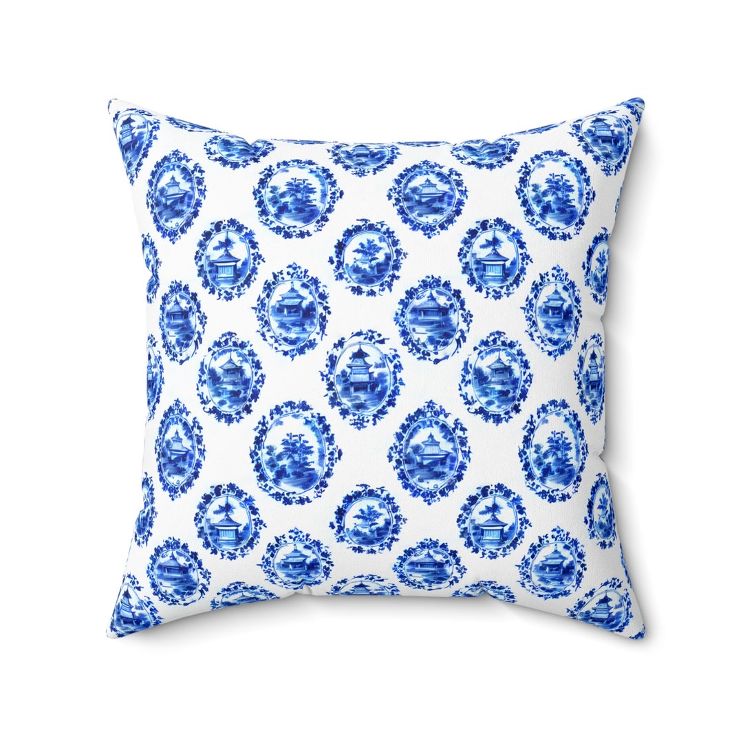 Blue and White Chinoiserie Pillow With Insert Grandmillennial Etsy
