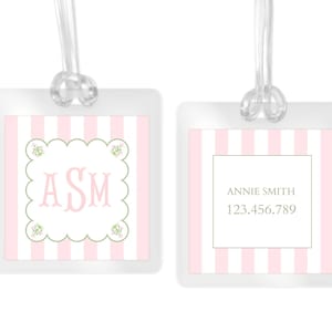 Pink Stripe Monogram Bag Tag – Personalized Backpack Tag for Girls, Custom Luggage Tag, Diaper Bag Name Tag, Toddler Travel ID Tag