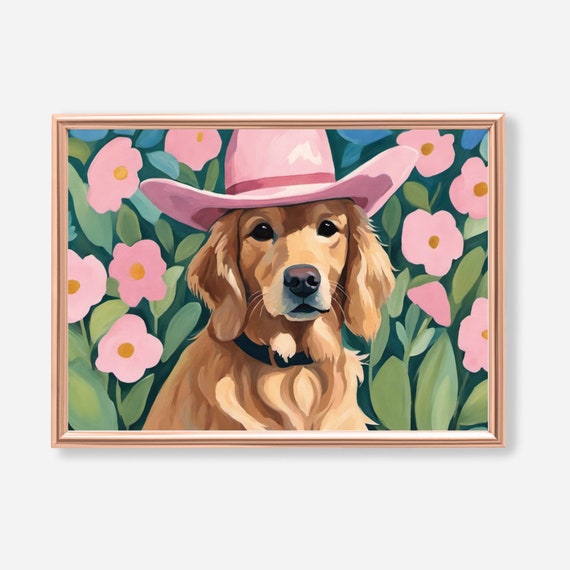 Golden Retriever Art, Golden Retriever Gift Preppy Dog Art, Dog Wall art,  Dog Mom Gift, Preppy Wall Art, Nursery Art, Cowgirl Prints