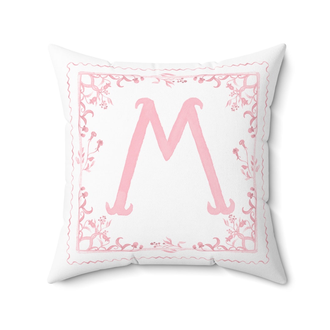 Pink Monogram Pillow, Grand Millennial Pillow, French Country Decor