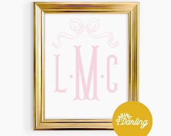 Custom Pink Bow Monogram Png, Baby Monogram with Bow