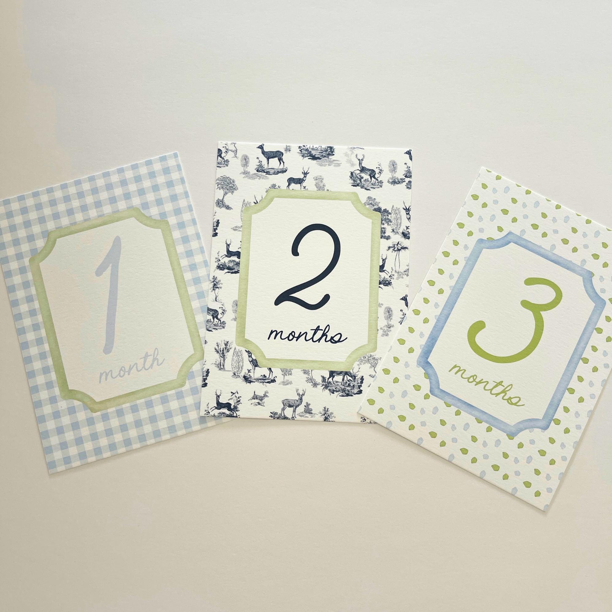 Boy Blue Green Milestone Cards, Monthly Baby Milestone Set, Baby Shower ...