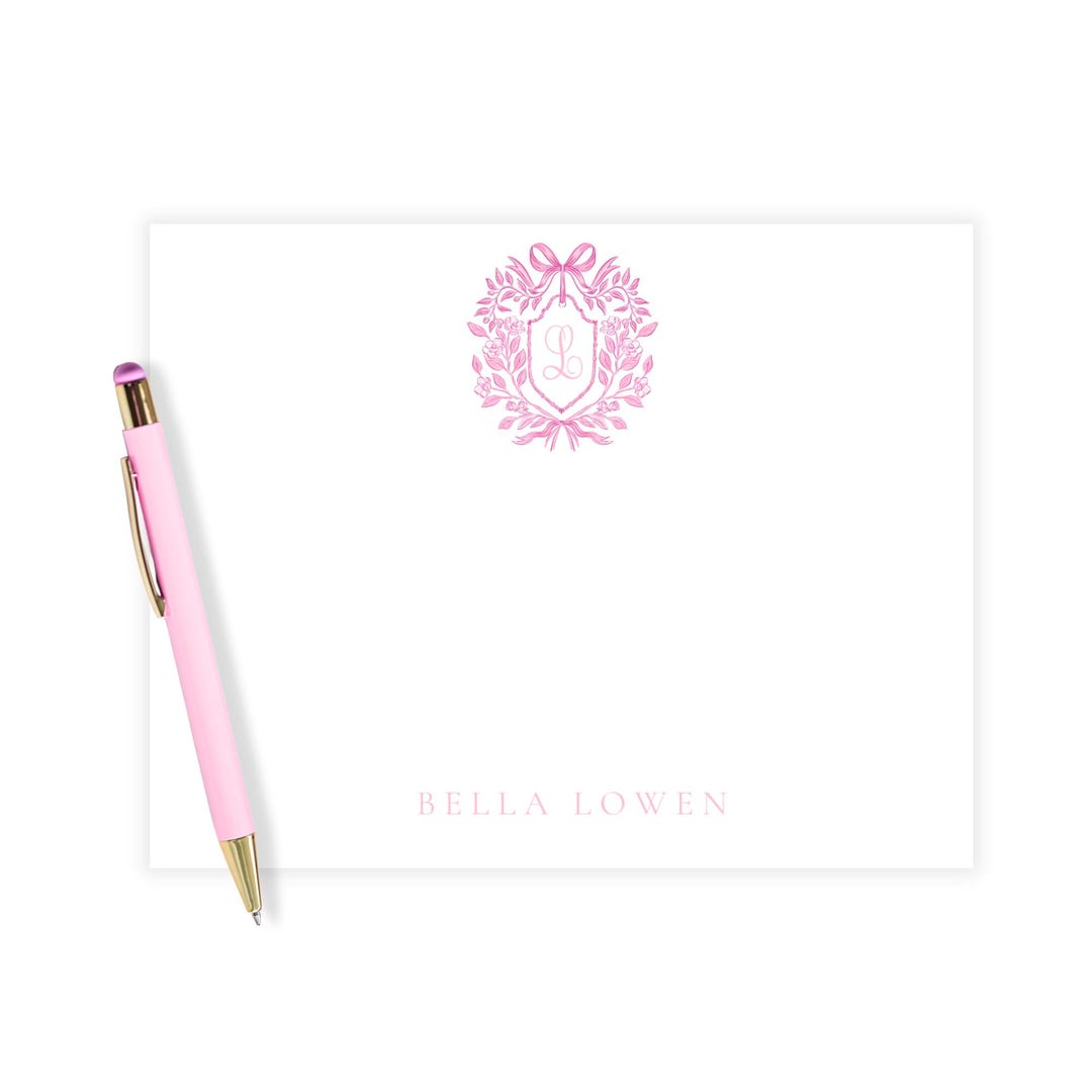 Personalized Pink Monogram Note Cards, Custom Womens Stationery Set ...