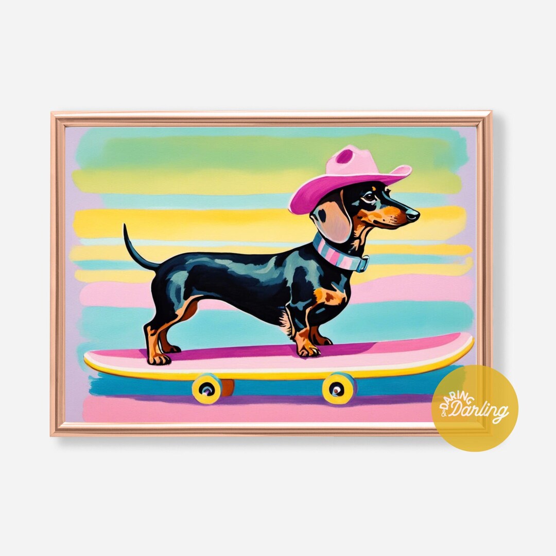 Dachshund Art, Skateboard Art, Cowgirl Print, Dog Wall Decor, Dog Art