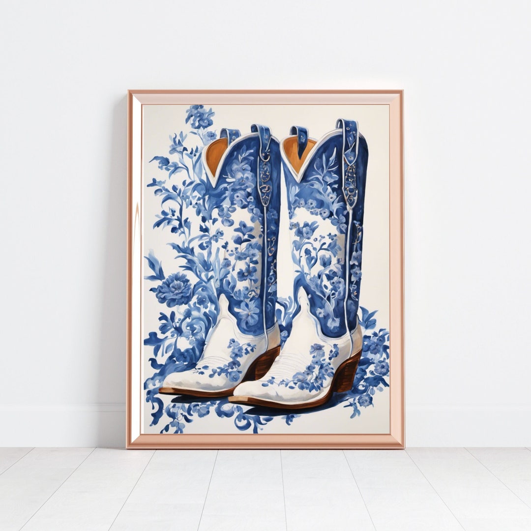 Coastal Cowgirl Art, Preppy Wall Art, Western Home Decor, Blue Chinoiserie Print, Cowgirl Print ...