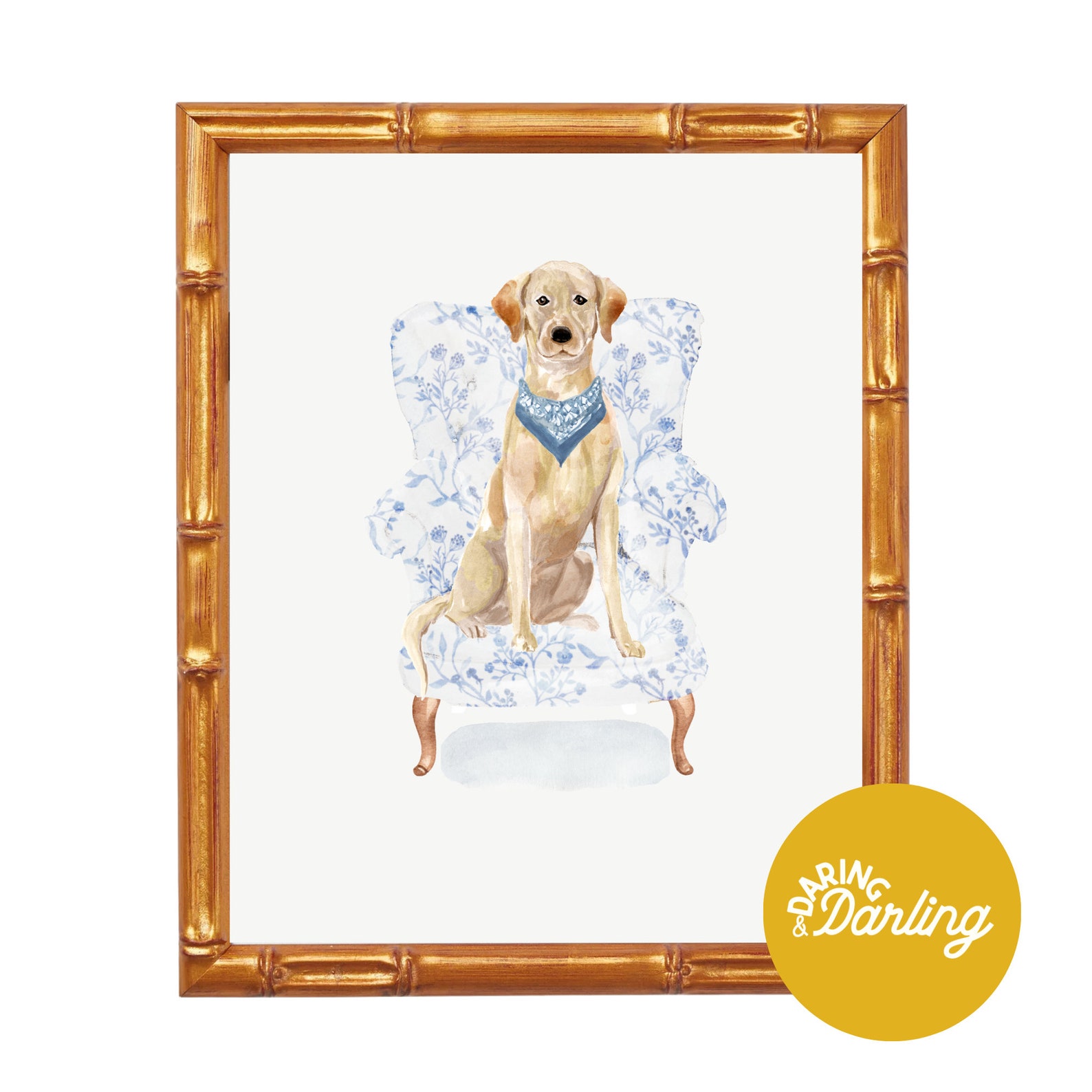 Yellow Lab Wall Art, Grand Millennial Art, Yellow Labrador Gift