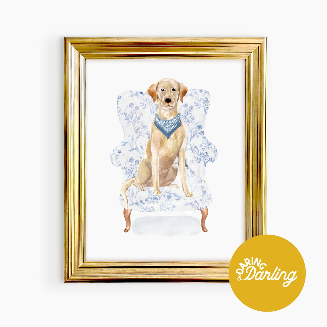 Yellow Lab Wall Art, Grand Millennial Art, Yellow Labrador Gift