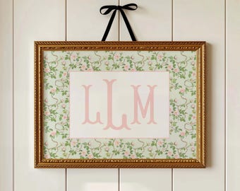 Custom Chinoiserie Nursery Art, Girl Wall Art Custom, Personalized Nursery Wall Decor, Grand Millennial Nursery, Floral Monogram Nursery