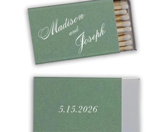 Personalized Foil Stamped Matchboxes - Custom Green Wedding Matches