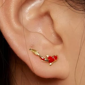 S925 Earrings Koi Fishes - Silver Gold Plated Ear Rings Fish Goldfish Japanese Style Red - Pet Lover Animal Lover