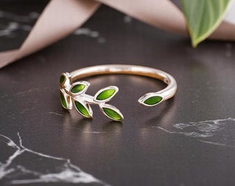 Ring Leaves Nature Silver Adjustable Leaf Natural Floral