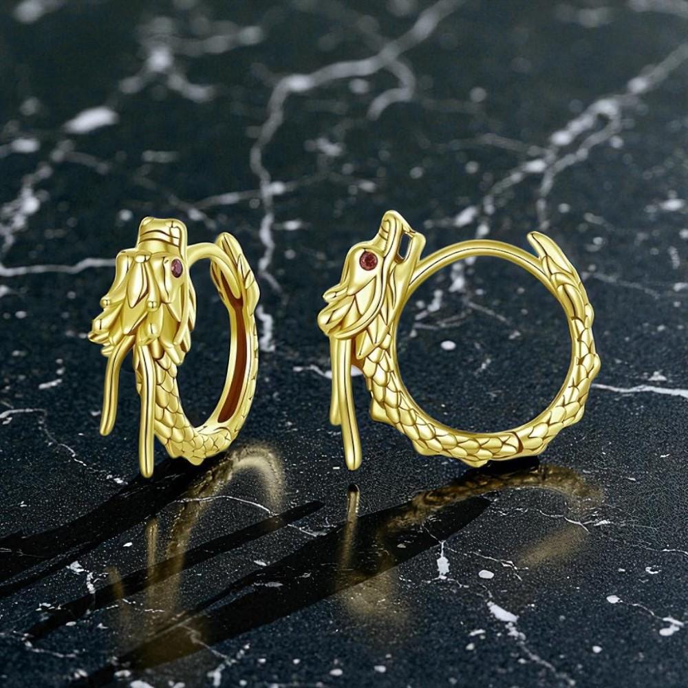 Boucle D'oreille Dragon - Alliage Sculpté, Motif Asiatique - Environ 8 Cm - Pour Jour & Soirée