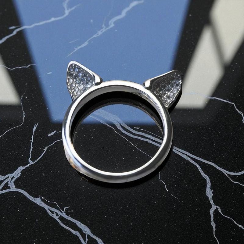 S925 Cat Ears Ring, Cat Ring Silver, Cat Ear Ring, Minimalist Ring, Pet Lover Gift Ring, Cat Ring