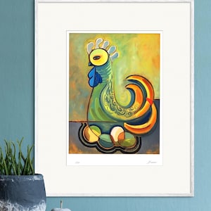 Colorful, Cuban Rooster Art Painting, Cuban Themed Art, Lively Kitchen Prints, Expressive, Vivid, Hen Prints, Birds, in Art, Kitchen, Decor
