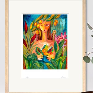 Cuban Woman Portrait Print: Tropical Garden Art, Vivid Colors