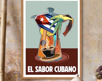 Cuban Coffee Art Print: Colorful Kitchen Cafe Decor