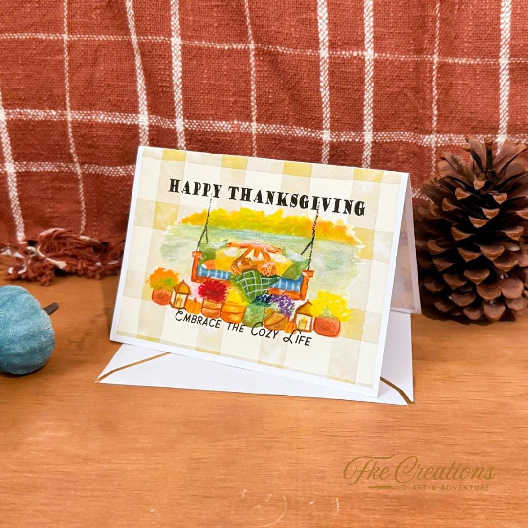 Handmade Thanksgiving Card – Dog on Porch Swing, Fall Greeting - Etsy