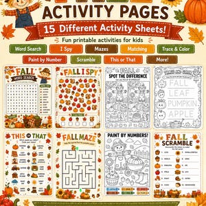 15-Page Fall Activity Bundle for Kids | Autumn Worksheets (Digital Download)