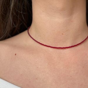Dark Red Seed Bead Choker: Minimalist Layering Necklace