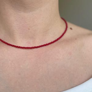 opaque dark red seed bead necklace | dainty everyday choker | handmade beaded jewelry | summer necklace | minimalist choker |
