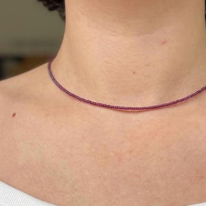 Dark Pink Seed Bead Choker: Minimalist Necklace with Stainless Steel Clasp