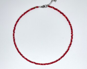 mix red glass seed beaded necklace | jewelry multi-color choker | summer bead necklace | handmade stainless steel necklace