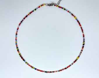 collier de perles de rocaille en verre multicolore orange rouge jaune | tour de cou bijoux | collier de perles d'été | collier fait main en acier inoxydable