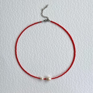 Red Seed Bead Choker: Handmade Freshwater Pearl Necklace