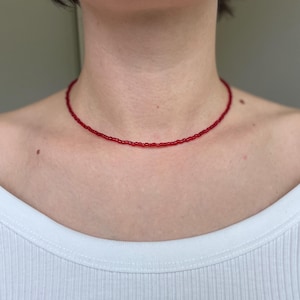 red seed bead necklace | minimalist dainty choker | handmade bead jewelry | summer layering choker | upcycled jewelry for her |