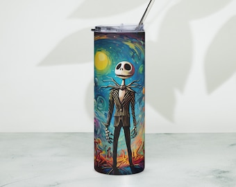 Trippy Jack Skellington 2, 20oz Skinny Tumbler Wrap PNG Sublimation Design Digital Download