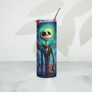 Trippy Jack Skellington 1, 20oz Skinny Tumbler Wrap PNG Sublimation Design Digital Download
