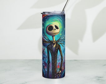 Trippy Jack Skellington 1, 20oz Skinny Tumbler Wrap PNG Sublimation Design Digital Download