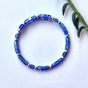 Sapphire Blue Czech Glass Beaded Bracelet with Silver Accents