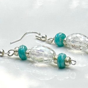 Aqua Blue and Clear Cut Glass Beaded Earrings