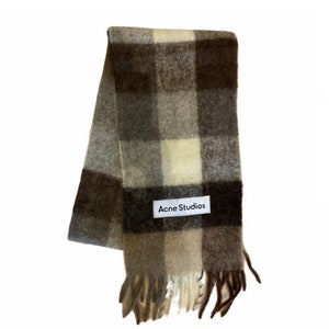 Acne studios bufanda de mohair a cuadros, amarillo pastel beige crema brown/gray