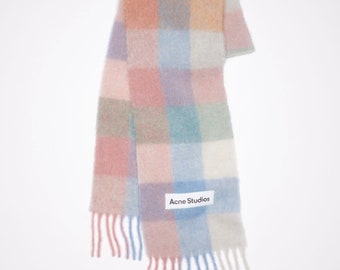 Acne studios mohair checred scarf, pastel yellow cream beige