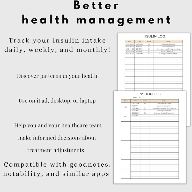 Insulin Log Sheet for Diabetes Symptom Management Templates to Etsy