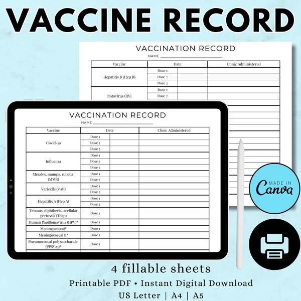 Vaccine card child medical information gifts for nurses immunization record child health record for parents medical binder PDF printable