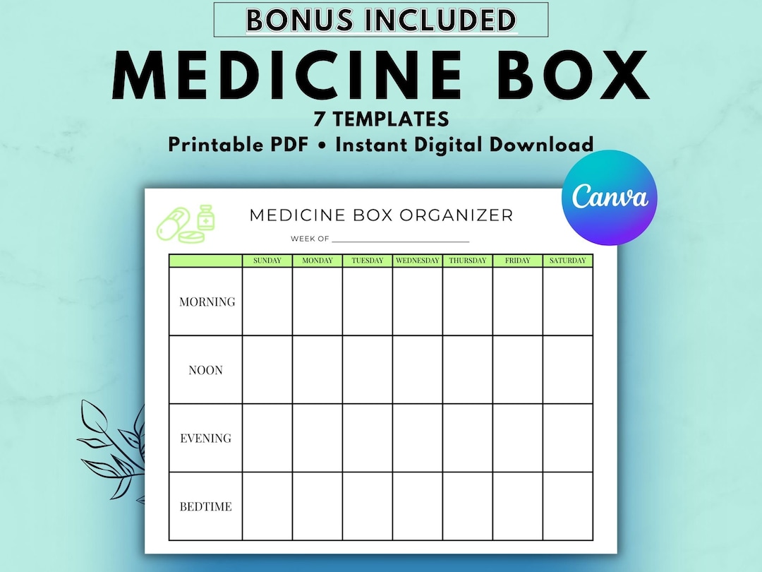 Medicine Box Template Organized Weekly Pill Organizer Sheet Etsy