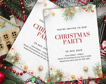 Minimal Modern Christmas Party Xmas Tree Invitation, Holiday Invite, Digital Template, Printable Invitation
