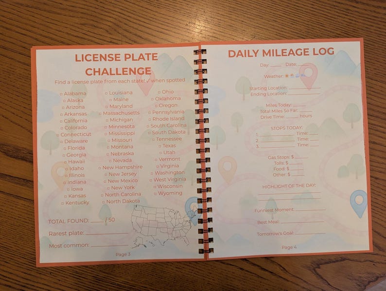 Family Road Trip Journal | Kids Travel Activity Book, License Plate ...