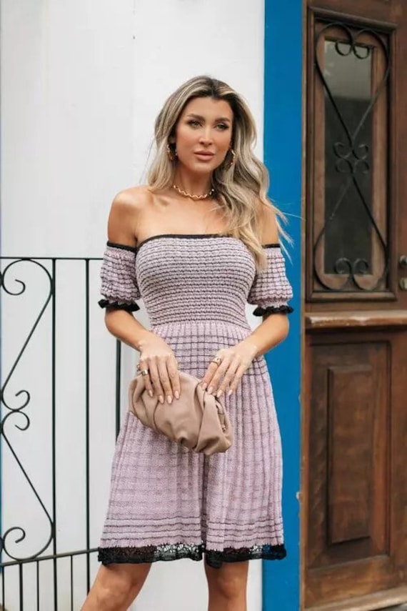 Pink Romantic Off-Shoulder Knit Dress Pink Romantic Off-Shoulder Knit Dress