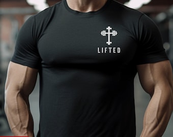 Christian Barbell Cross Gym T-Shirt, Lifted: 100% Cotton S-3XL
